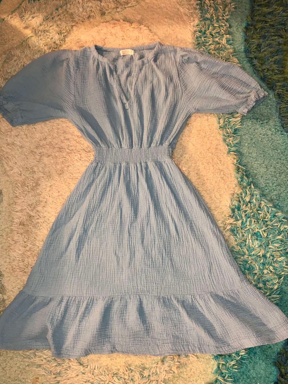 Just Living Teal Crinkled Gauze Top